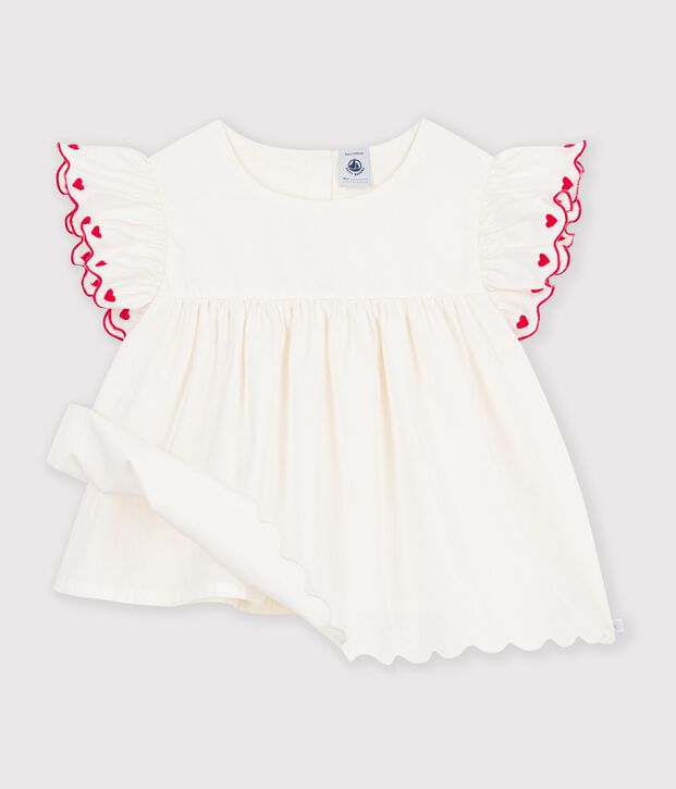 Kurz&auml;rmelige Kinder-Bluse aus einfarbiger Baumwolle weiss