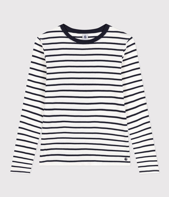 T-Shirt L’ICONIQUE aus Baumwolle mit rundem Ausschnitt für Damen weiss MARSHMALLOW/blau SMOKING