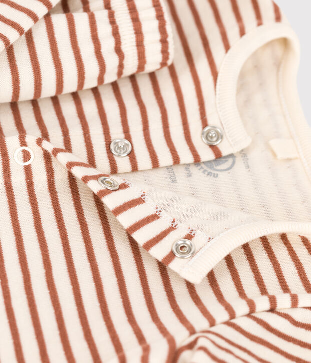 Baby-Set aus Baumwoll-Doppeljersey mit Streifenmuster naturfarben/braun/naturfarben