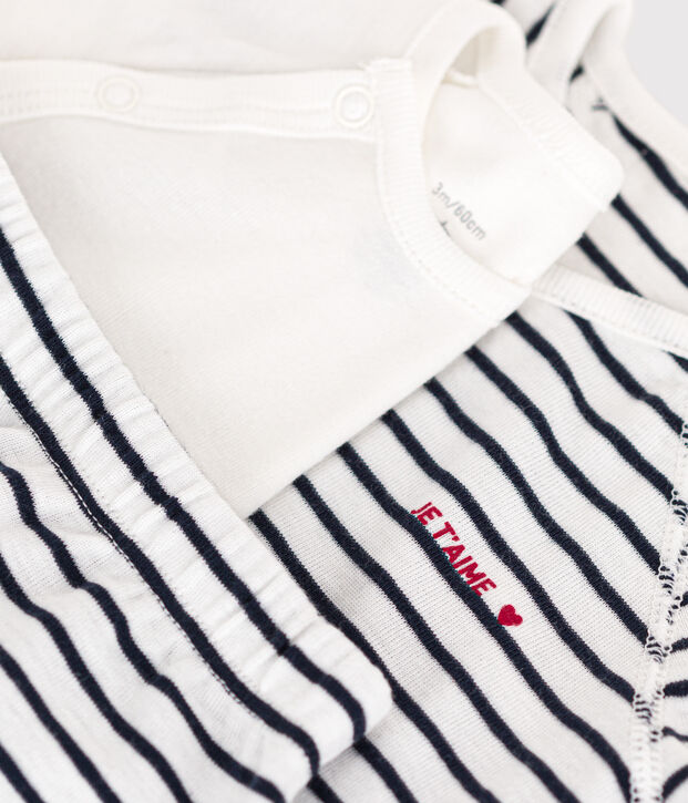 3-teiliges Baby-Set aus Baumwolle mit Streifen weiss/blau