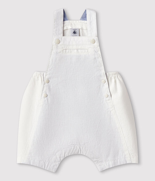 Kurze Baby-Latzhose aus Leinen f&uuml;r Jungen weiss