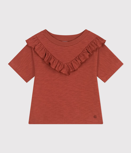 Mädchen-T-Shirt aus geflammtem Jersey braun FAMEUX