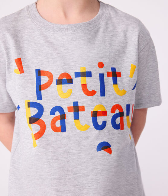 Kurzärmeliges Kinder-T-Shirt mit Muster grau FUMEE CHINE