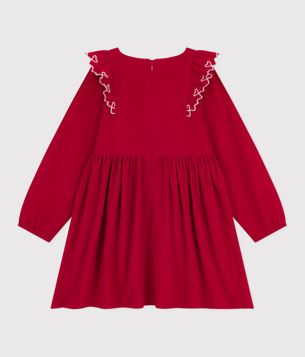 Lang&auml;rmeliges Kinder-Kleid aus einfarbigem Fein-Cord. rot