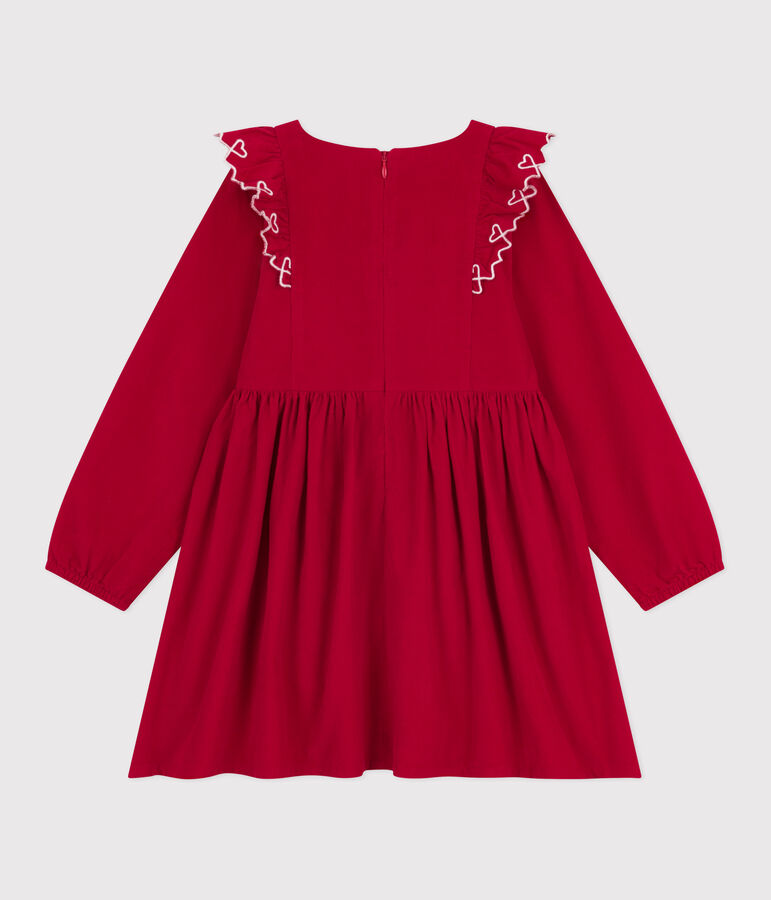 Lang&auml;rmeliges Kinder-Kleid aus einfarbigem Fein-Cord. rot