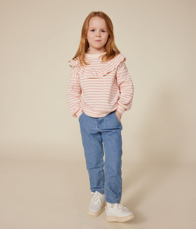 Kinder-Sweatshirt aus Doppeljersey f&uuml;r M&auml;dchen naturfarben/rosa