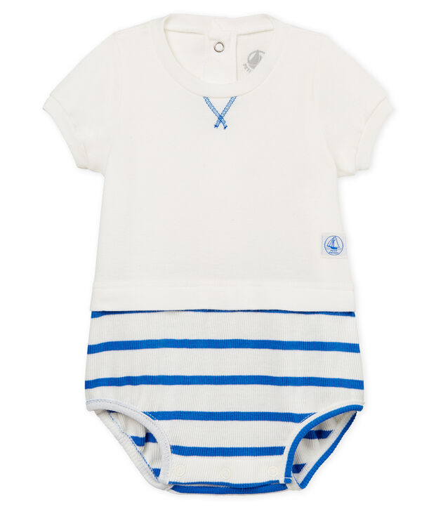 Baby-kurzoverall jungen weiss/blau