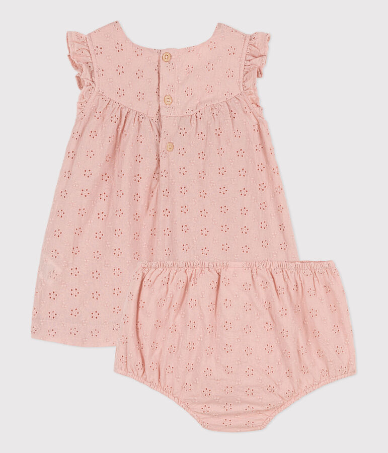 Baby-Kleid mit Bloomers in Broderie Anglaise rosa