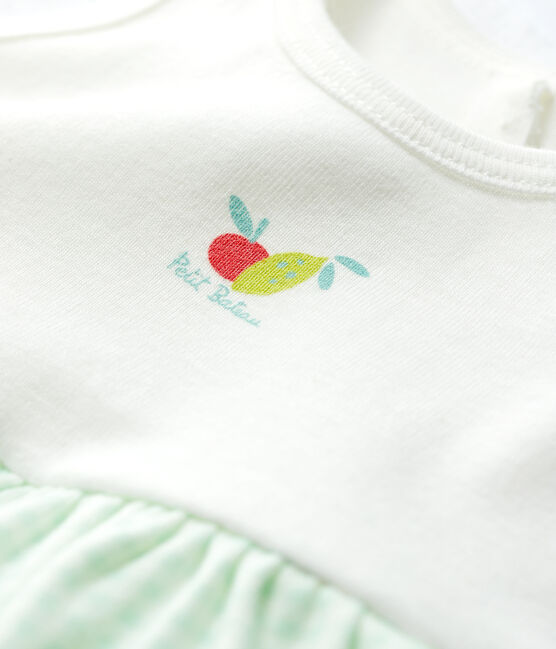 Baby-Body-Kleid aus Bio-Baumwolle für Mädchen weiss MARSHMALLOW/blau HAITI