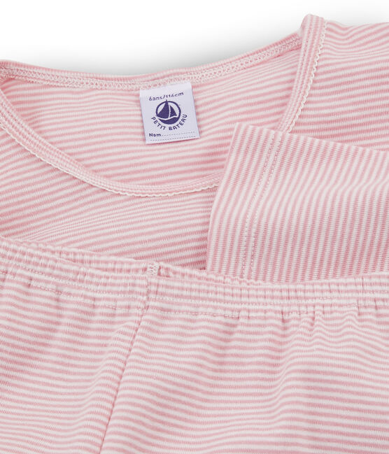 Rippstrick-Pyjama für Mädchen rosa CHARME/weiss MARSHMALLOW