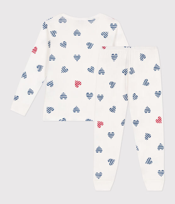 Langärmeliger Kinder-Pyjama aus Baumwolle mit Herz-Motiv weiss MARSHMALLOW/weiss MULTICO