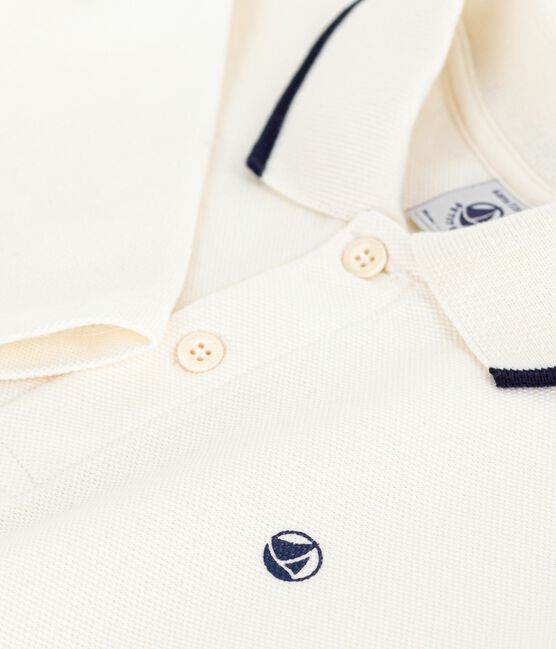 Langärmeliges Kinder-Poloshirt aus bedruckter Baumwolle naturfarben MILK