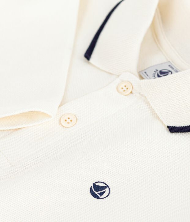 Lang&auml;rmeliges Kinder-Poloshirt aus bedruckter Baumwolle MILK