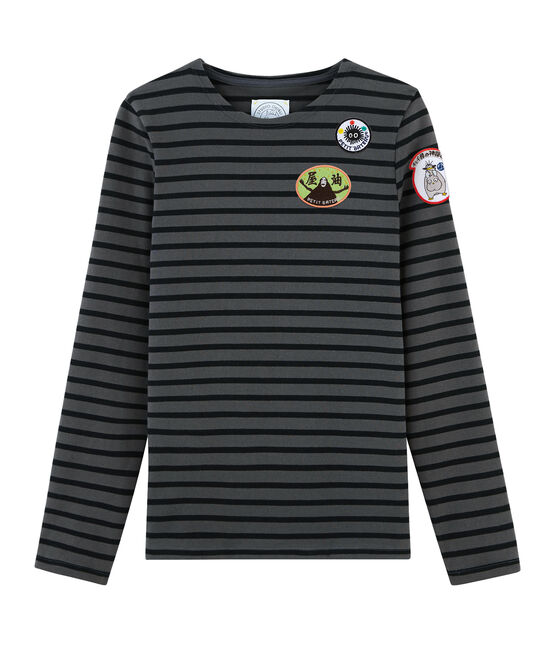 Unisex-Streifenshirt grau MAKI/schwarz BLACK