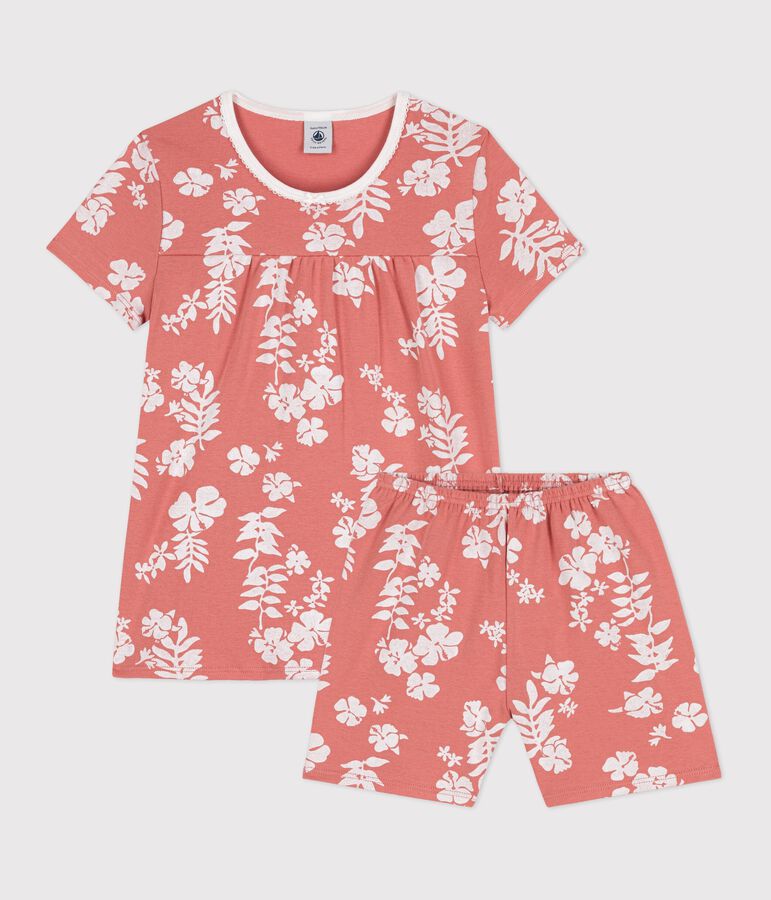 Kinder-Kurzpyjama aus Baumwolle mit Hawaii-Muster f&uuml;r M&auml;dchen rosa/vielfarbig