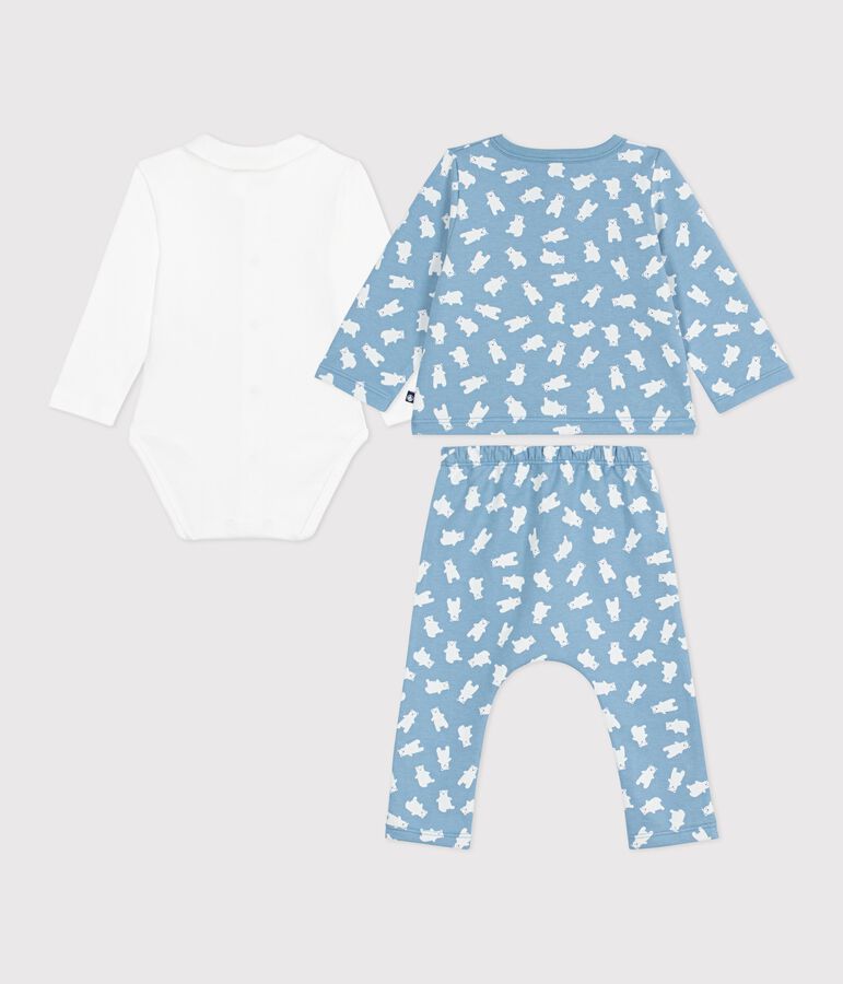 3-teiliges Baby-Set mit B&auml;renmotiv und Body mit besticktem Kragen blau/vielfarbig