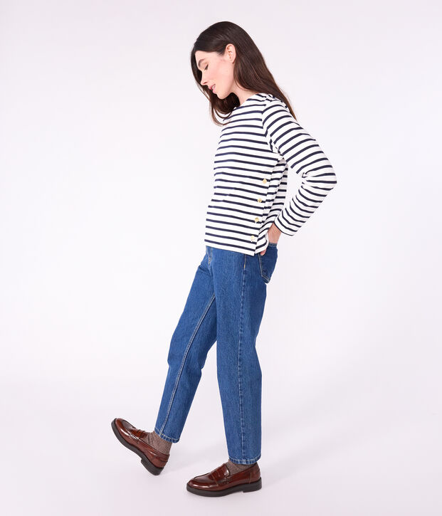 Damen-Streifenshirt Marini&egrave;re aus Baumwolle weiss/blau