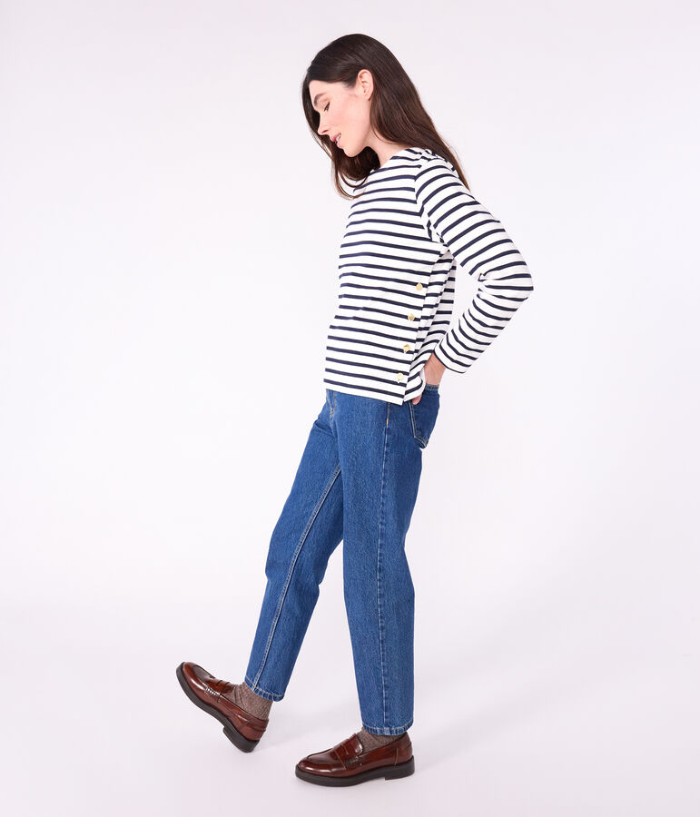 Damen-Streifenshirt Marini&egrave;re aus Baumwolle weiss/blau