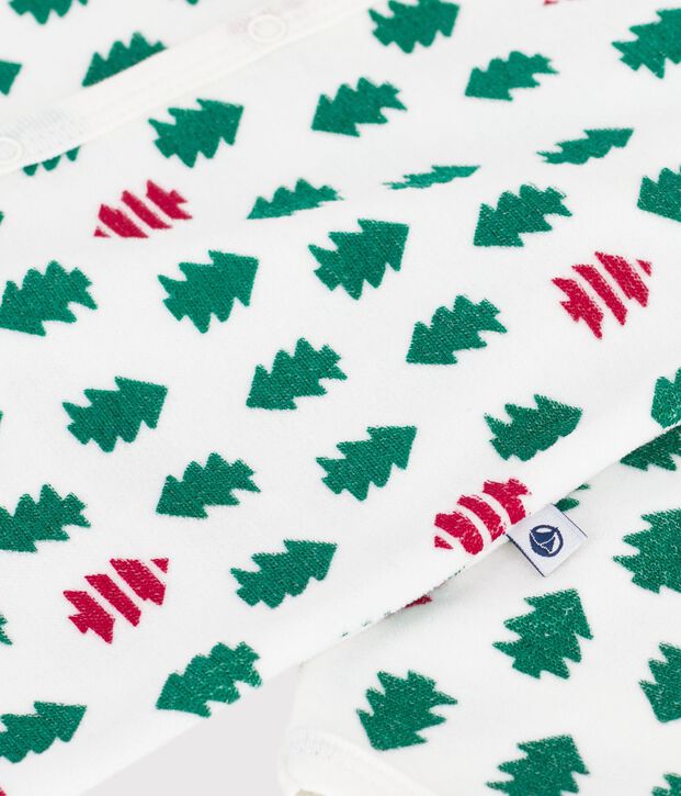 Strampler aus Nicki mit Tannenbaum-Motiv weiss/vielfarbig
