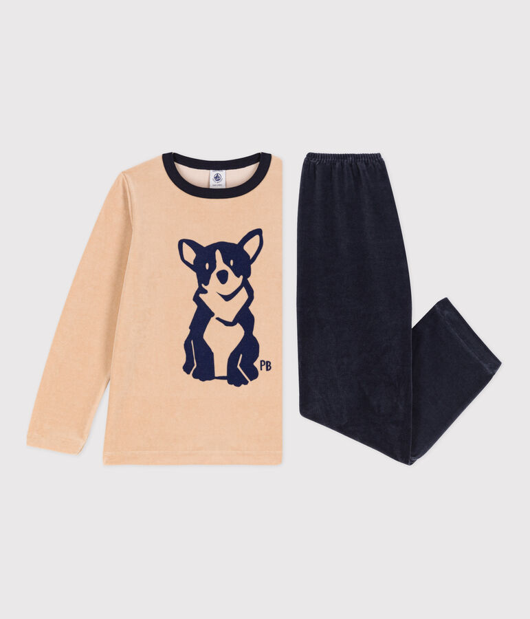 Kinderpyjama aus Nicki f&uuml;r Jungen beige/vielfarbig