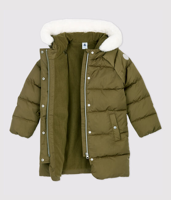Lange, gefütterte Kinder-Winterjacke für Mädchen grün MILITARY
