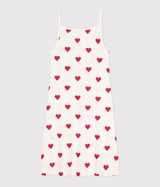 Kurzes Nachthemd aus Baumwolle für Damen weiss MARSHMALLOW/rot TERKUIT