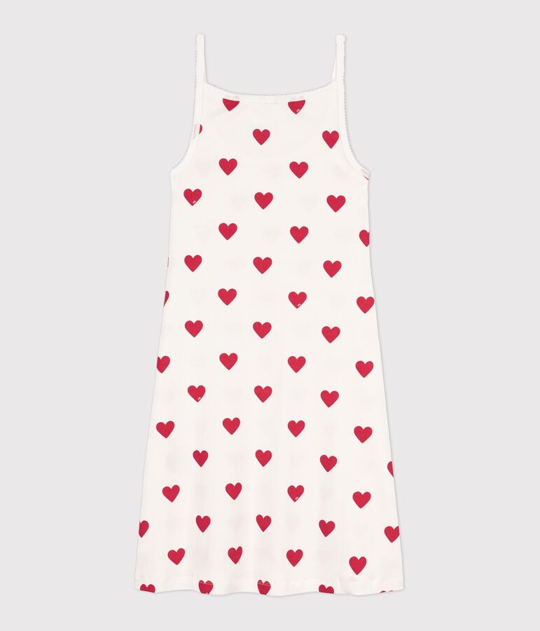 Kurzes Nachthemd aus Baumwolle f&uuml;r Damen weiss/rot