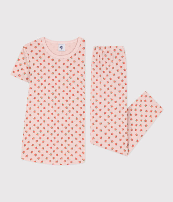 Kurzärmeliger Kinderpyjama aus Baumwolle für Mädchen rosa SALINE/weiss MULTICO