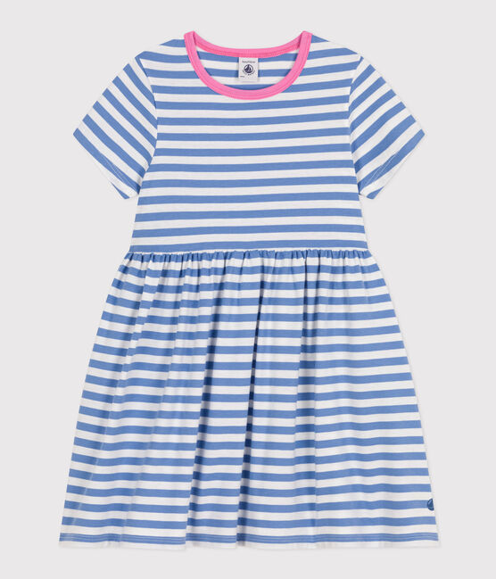 Kurzärmeliges gestreiftes Kleid aus Baumwolle Kinder/Mädchen GAULOISE/ MARSHMALLOW
