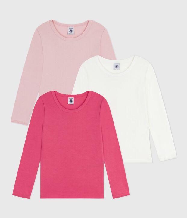 Set lang&auml;rmeliger Kinder T-Shirts aus einfarbiger Baumwolle vielfarbig