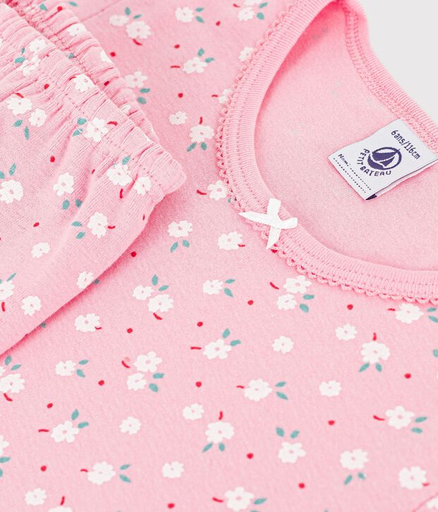 Kurz&auml;rmeliger Kinder-Pyjama mit langen Beinen aus bedruckter Baumwolle rosa/vielfarbig