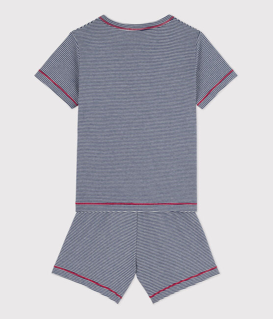 Kinder-Kurzpyjama aus Baumwolle mit Ringelstreifen für Jungen blau MEDIEVAL/weiss MARSHMALLOW