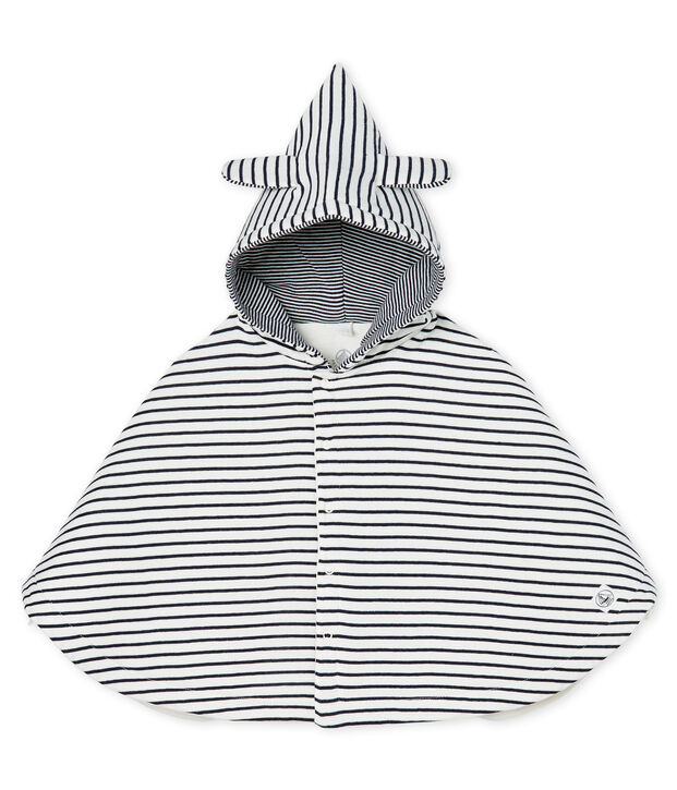 Emblematisches Baby-Cape aus wattiertem Rippstrick weiss/blau