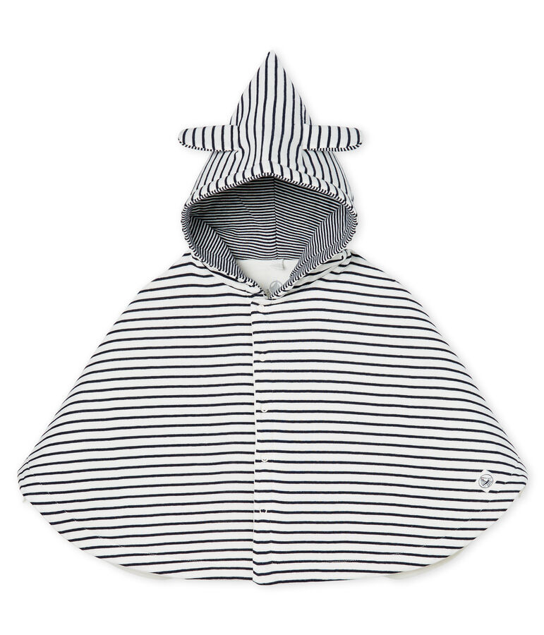 Emblematisches Baby-Cape aus wattiertem Rippstrick weiss MARSHMALLOW/blau SMOKING