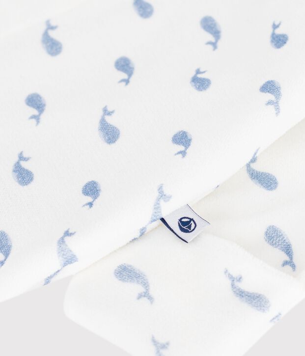 Strampler aus Nicki mit Kragen und Walmotiv. blau/blau