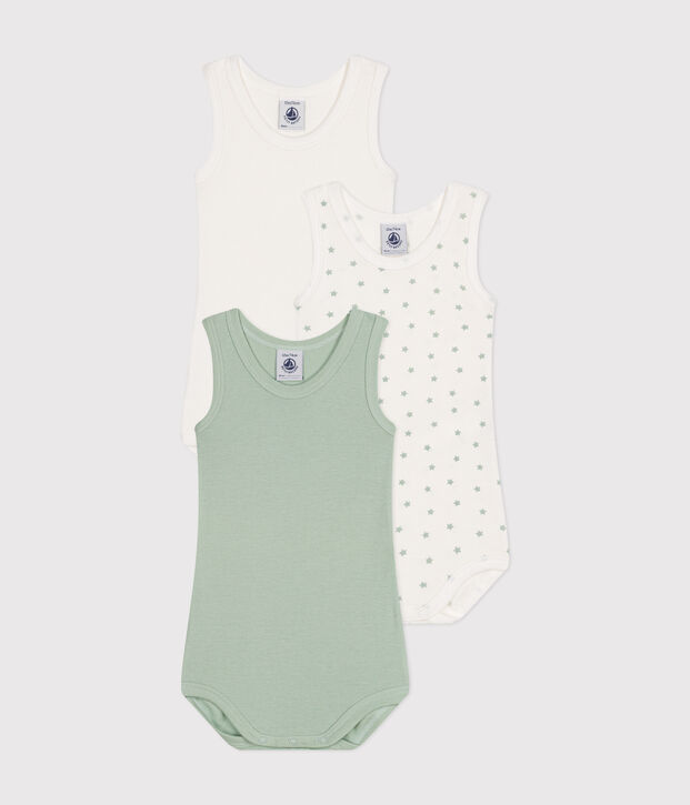 Set aus 3 &auml;rmellosen Baby-Bodys aus Baumwolle vielfarbig