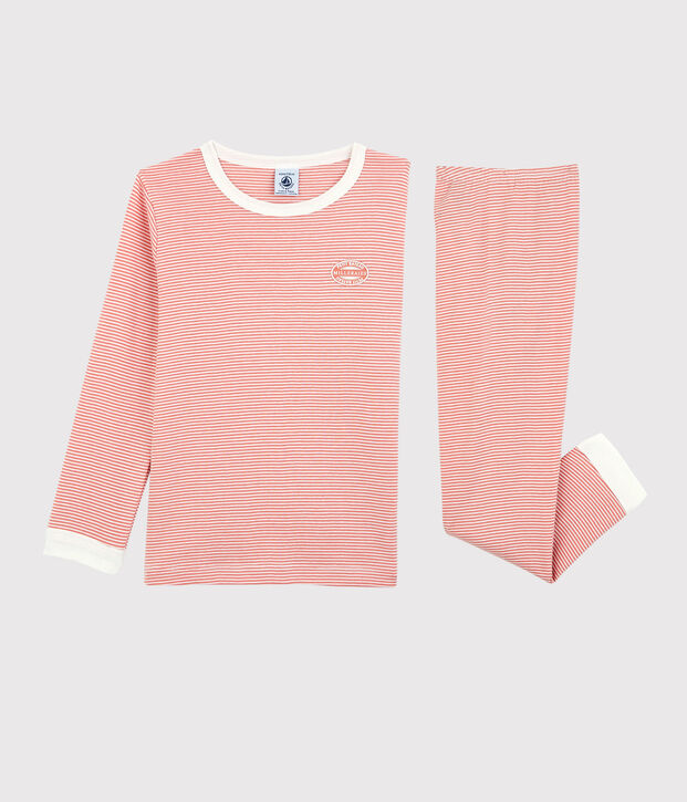 Kinderpyjama aus Bio-Baumwolle mit Ringelstreifen rosa/weiss
