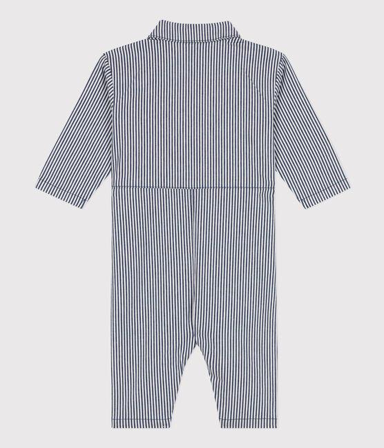 Langer Baby-Overall aus gestreiftem Canvas blau MEDIEVAL/weiss MARSHMALLOW