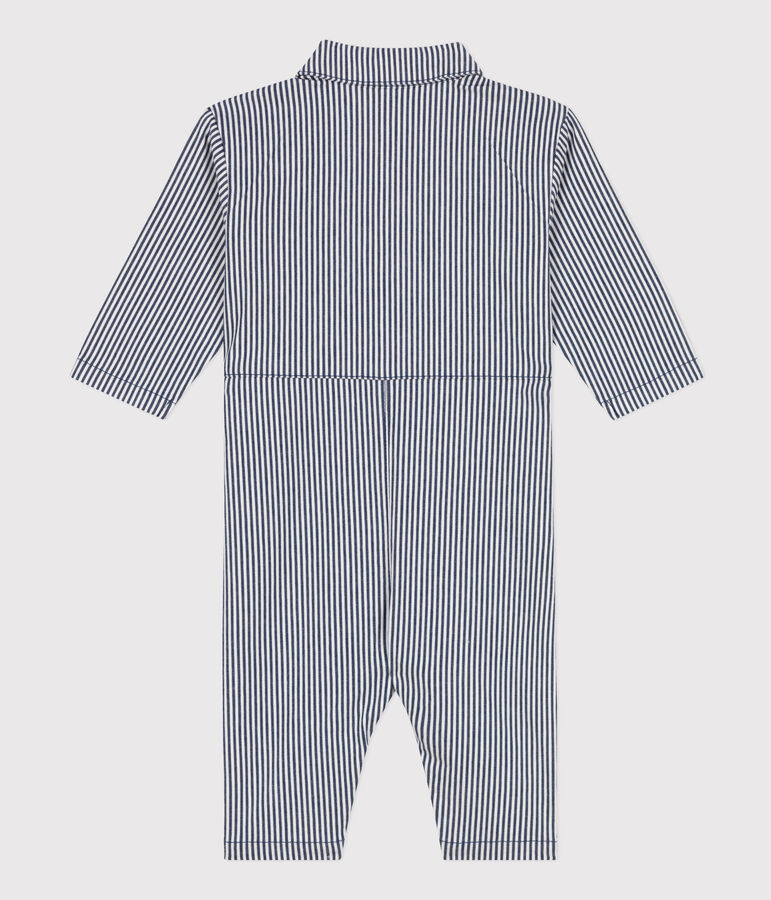 Langer Baby-Overall aus gestreiftem Canvas blau/weiss