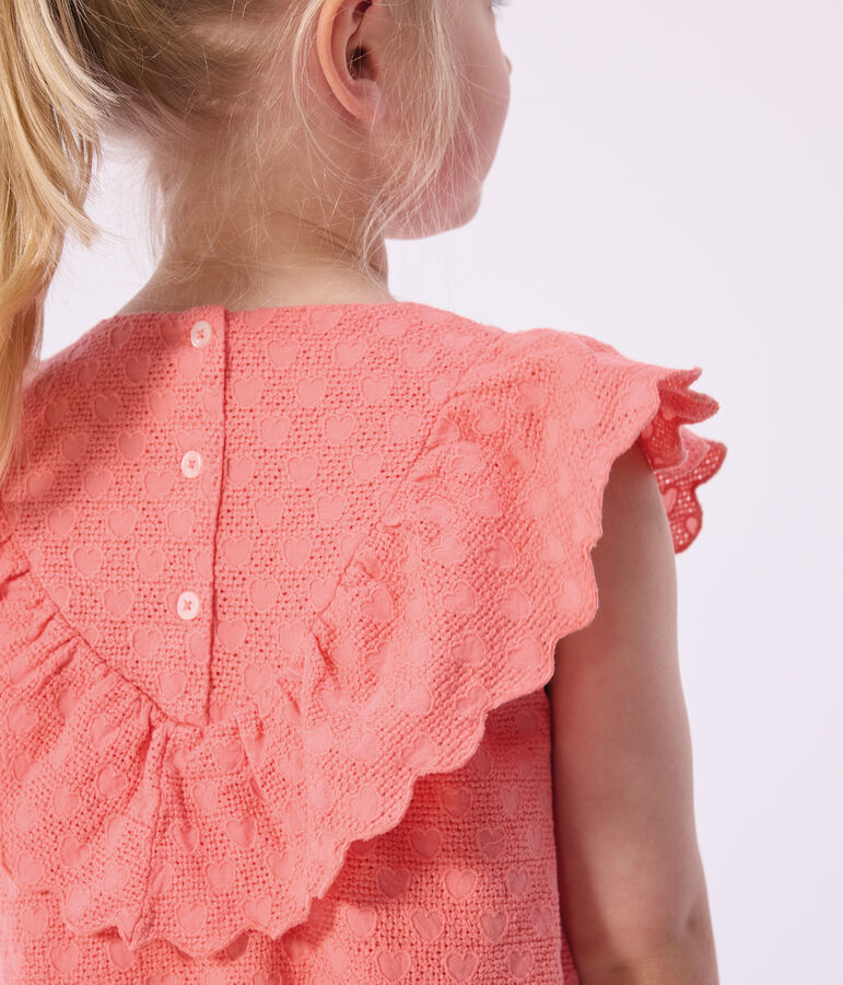 Kurz&auml;rmeliges Kinder-Kleid aus Baumwolle mit Herzmotiv rosa