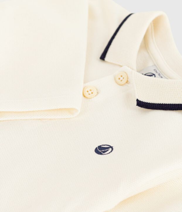 Lang&auml;rmeliges Baby-Poloshirt aus einfarbiger Baumwolle MILK