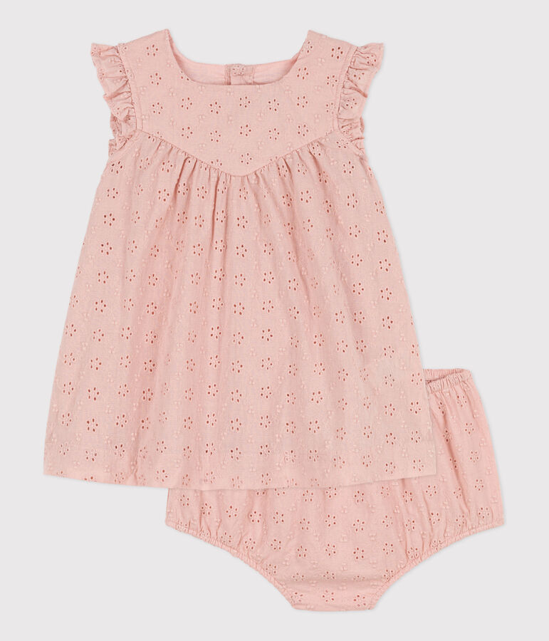 Baby-Kleid mit Bloomers in Broderie Anglaise rosa