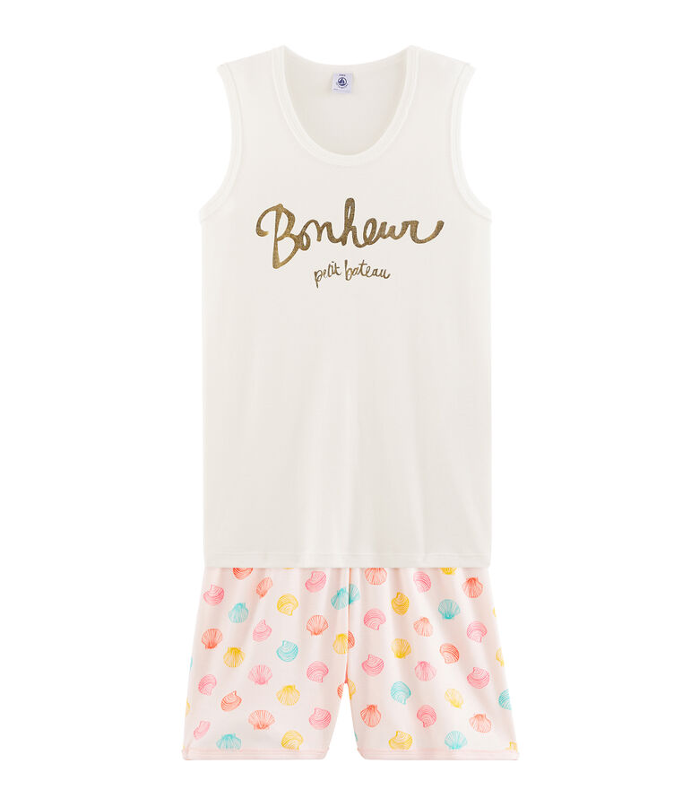 Rippstrick-Kurzpyjama f&uuml;r M&auml;dchen rosa/vielfarbig