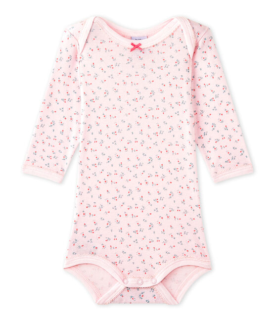 Bedruckter Baby-Mädchen-Langarmbody rosa VIENNE/weiss MULTICO