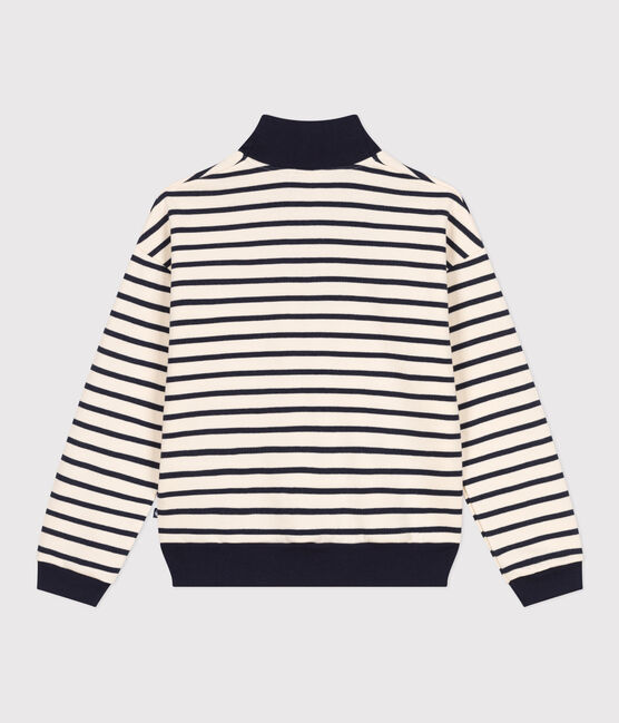 Damen-Sweatshirt mit Reißverschluss-Stehkragen aus aufgerautem Molton weiss AVALANCHE/blau SMOKING