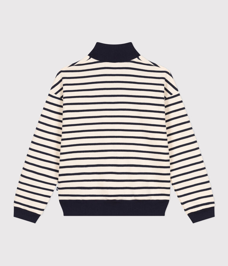 Damen-Sweatshirt mit Rei&szlig;verschluss-Stehkragen aus aufgerautem Molton weiss AVALANCHE/blau SMOKING