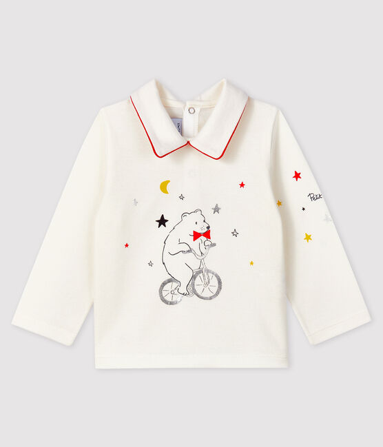 Baby-T-Shirt mit Polo-Kragen für Jungen weiss MARSHMALLOW