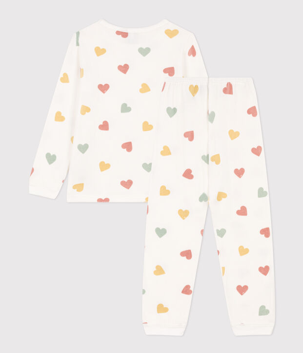 Kinderpyjama aus Nicki mit Herzmotiv f&uuml;r M&auml;dchen weiss/vielfarbig