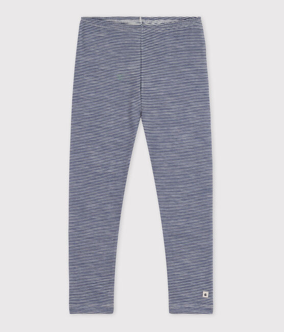 Kinder-Leggings aus Wolle und Baumwolle mit Ringelstreifen blau MEDIEVAL/weiss MARSHMALLOW