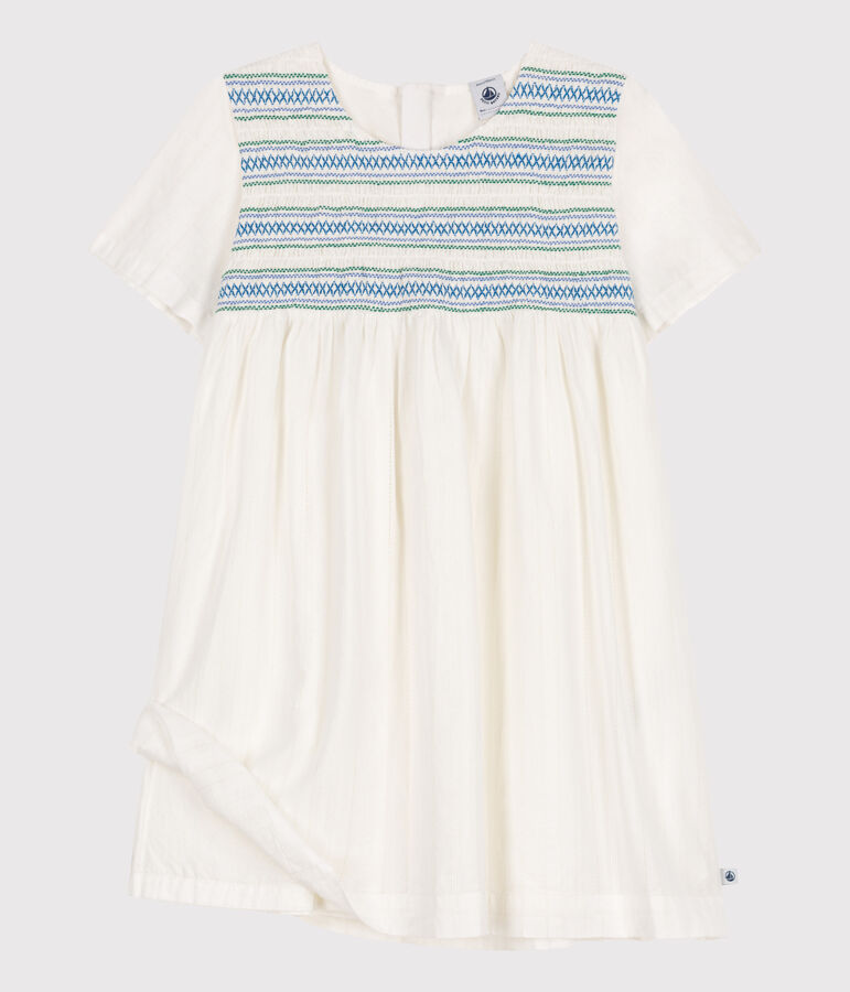 Kurz&auml;rmeliges Kinder-Kleid aus Baumwolle weiss